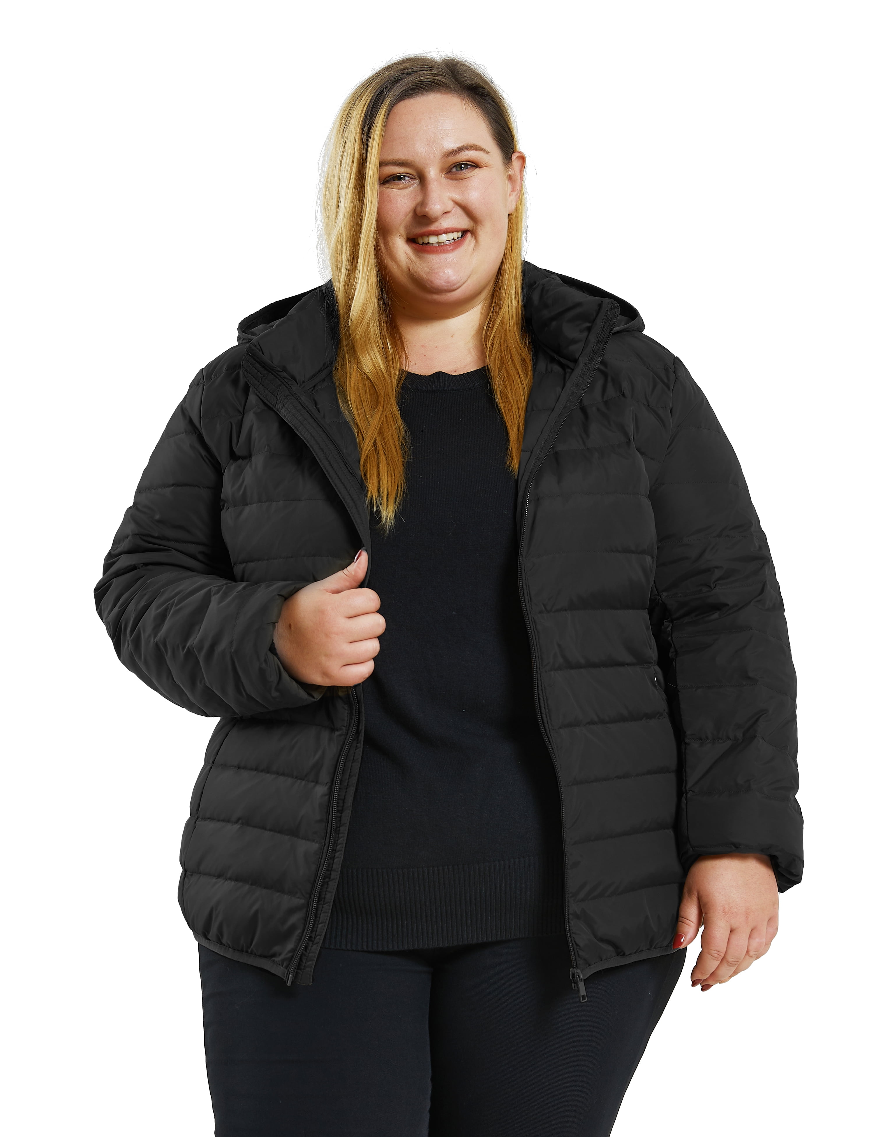 Women's Plus Size Winter Coat Warm Puffer Jacket Windproof Hooded Winter Jacket Black 3X